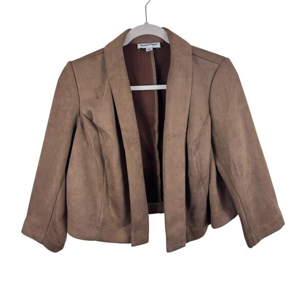 Shelby & Palmer Brown 3/4 Sleeve Cropped Faux Suede Open Blazer Size XL - Picture 1 of 5